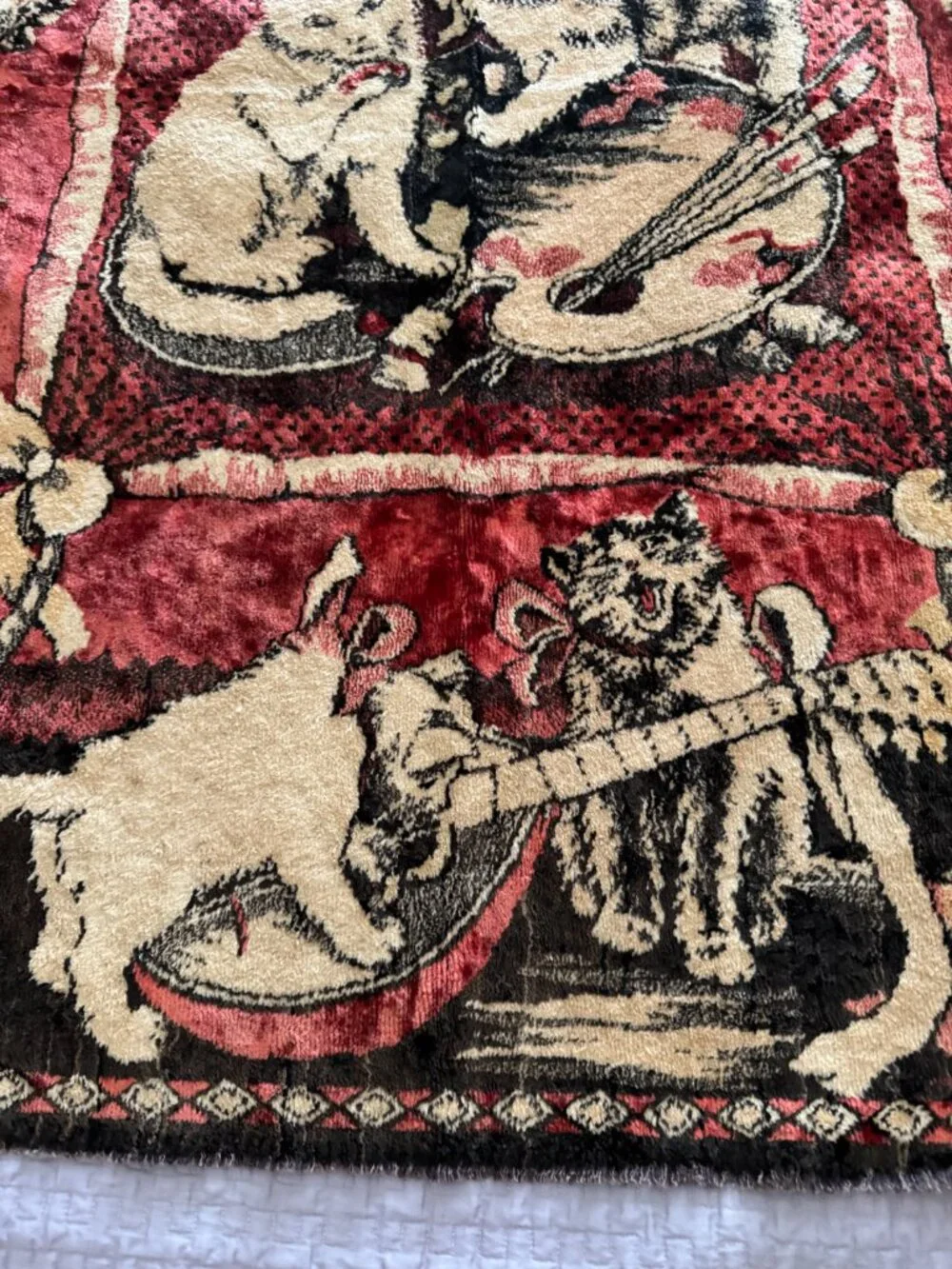 RARE Vintage Cat  Artists & Musicians  Velvet Tapestry Wall Hanging Rug 49x49